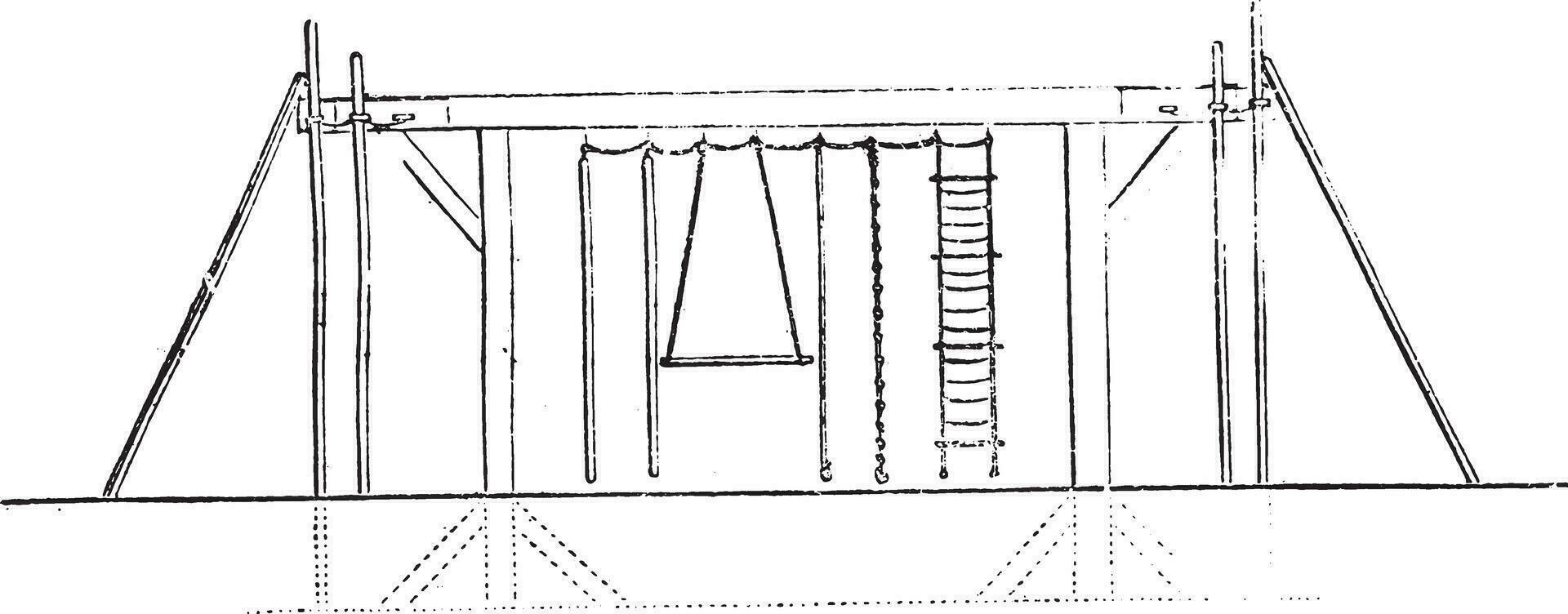 2. pórtico recortado de todas sus dispositivos, Clásico grabado. vector