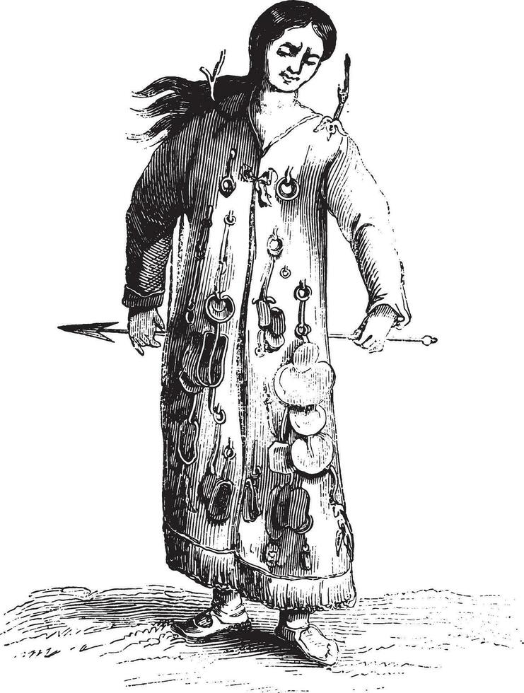 A Shaman, vintage engraving. vector