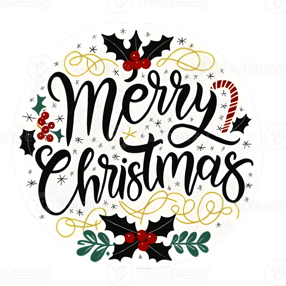 AI generated Merry Christmas, hand drawn, minimal, calligraphy, logo designs png