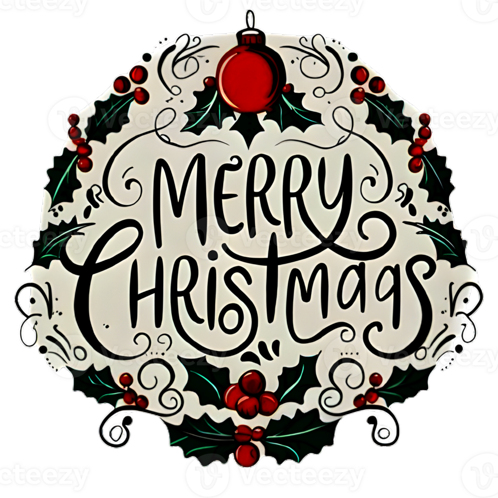 AI generated Merry Christmas, hand drawn, minimal, calligraphy, logo designs png