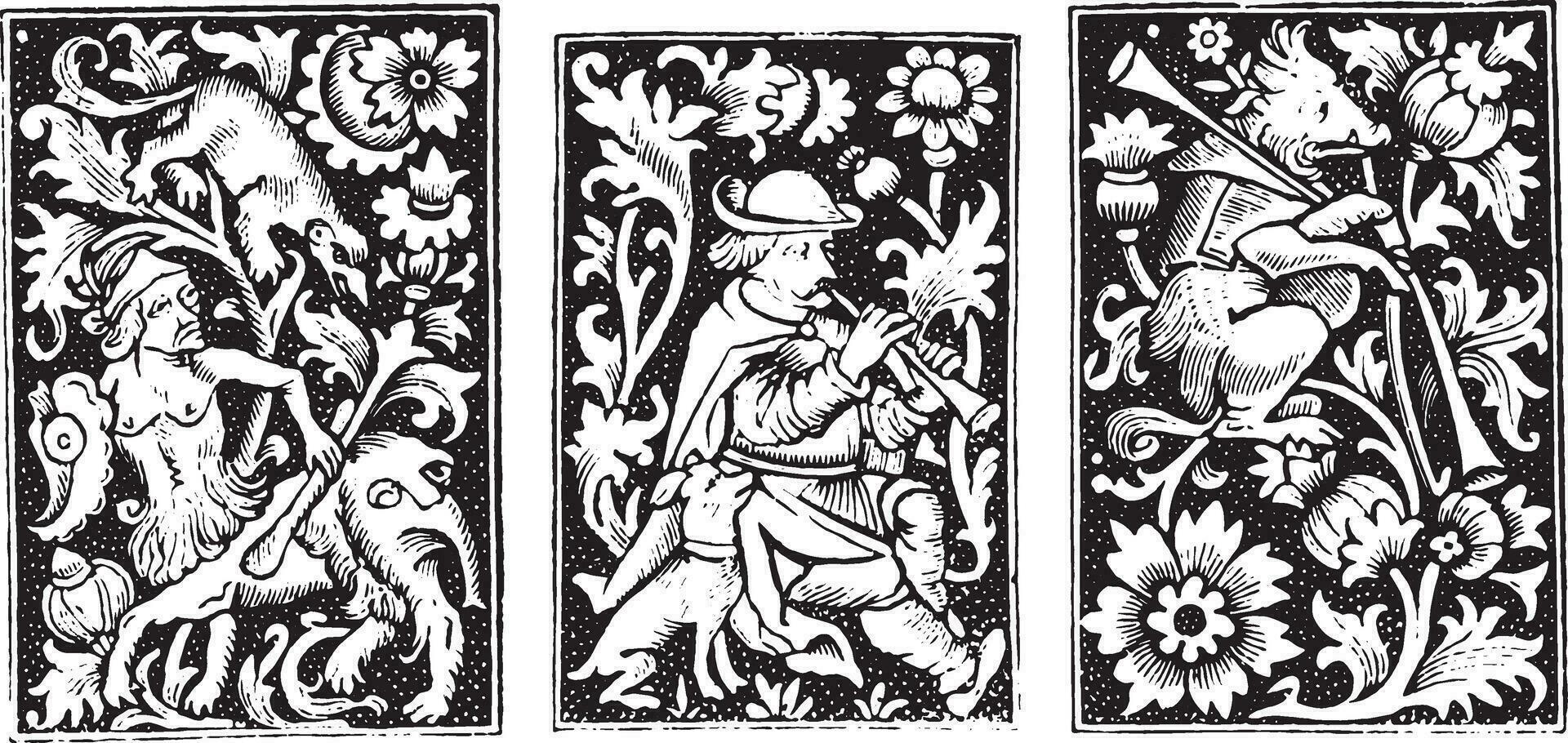 Ornaments of the books of Hours by Simon Vostre, vintage engraving. vector