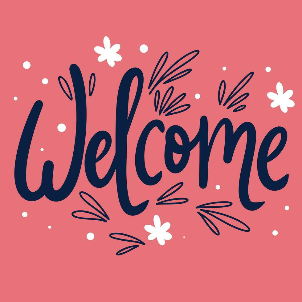 Text Welcome inscription. Handwriting text Welcome. Text banner square composition. Hand drawn vector art.