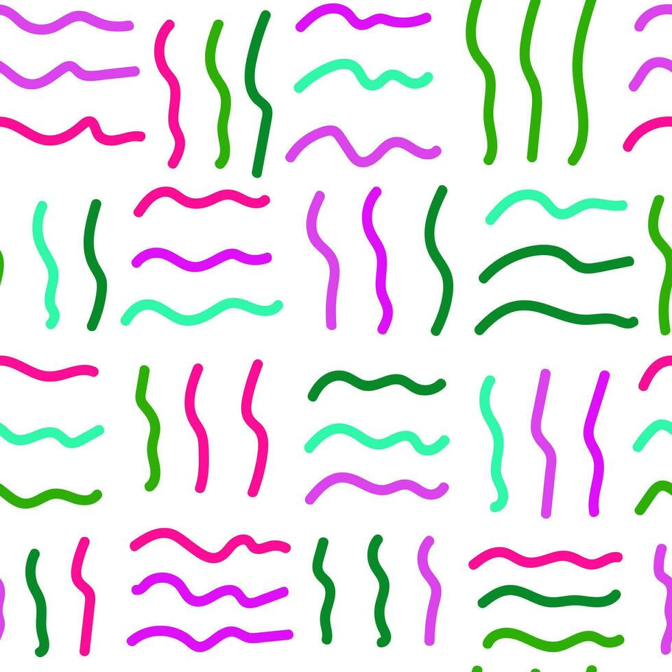 Colorful wavy lines in a dynamic abstract seamless pattern on a white background. vector