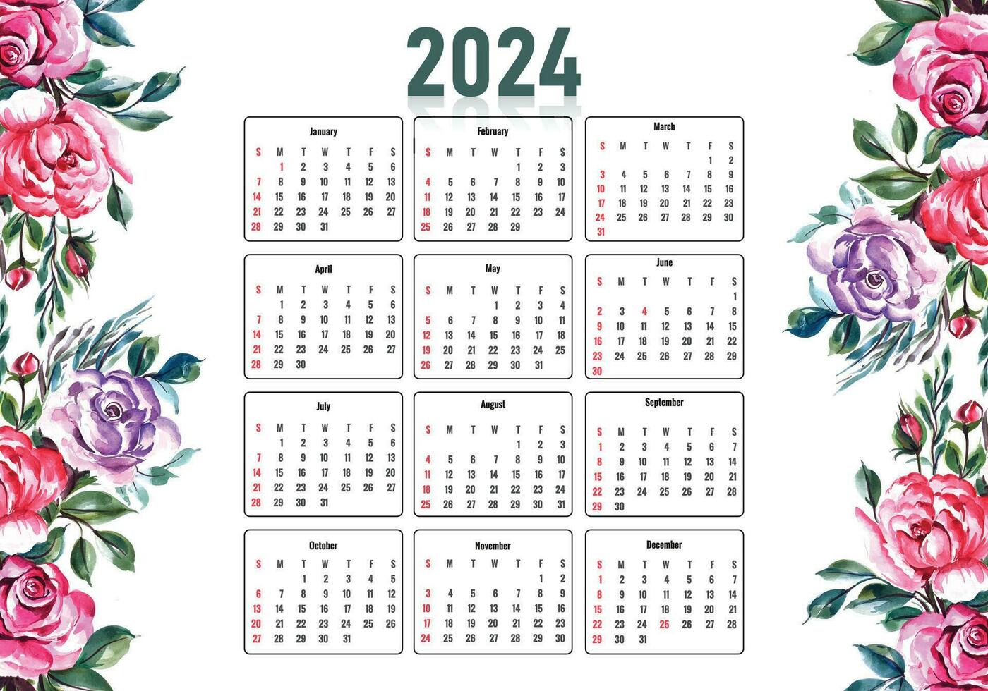 Modern flower 2024 calendar template design vector