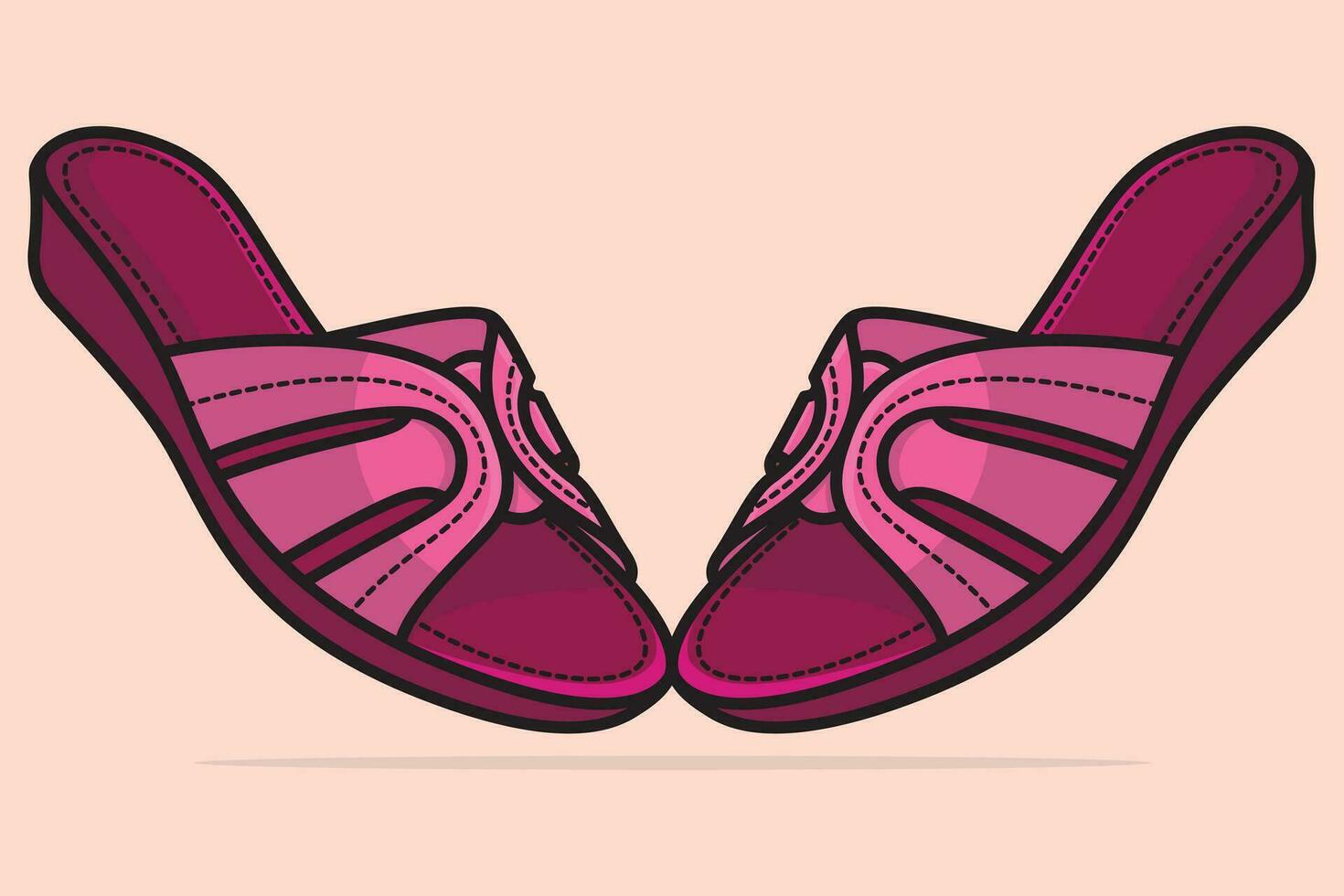 Pair Of Female Fashion Elegant Footwear Slipper vector illustration. Beauty fashion objects icon concept. Stylish and casual trendy slipper pair vector design.