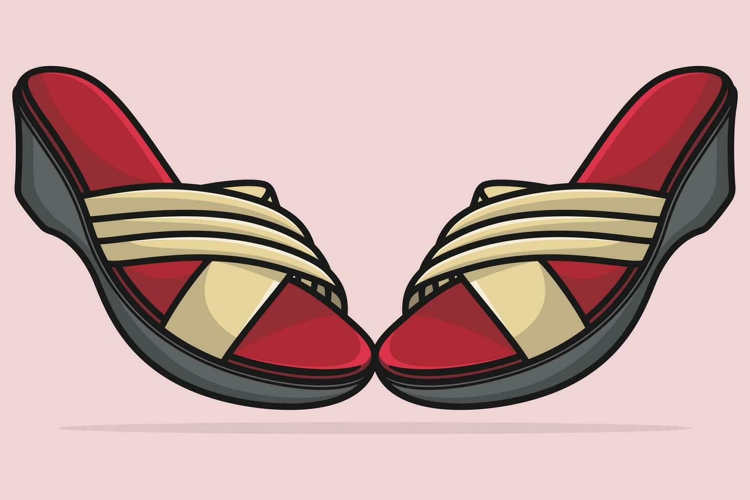 Pair Of Stylish Women Feet Wearing Slipper vector illustration. Beauty fashion objects icon concept. Female colorful unique style slipper shoes pair vector design.