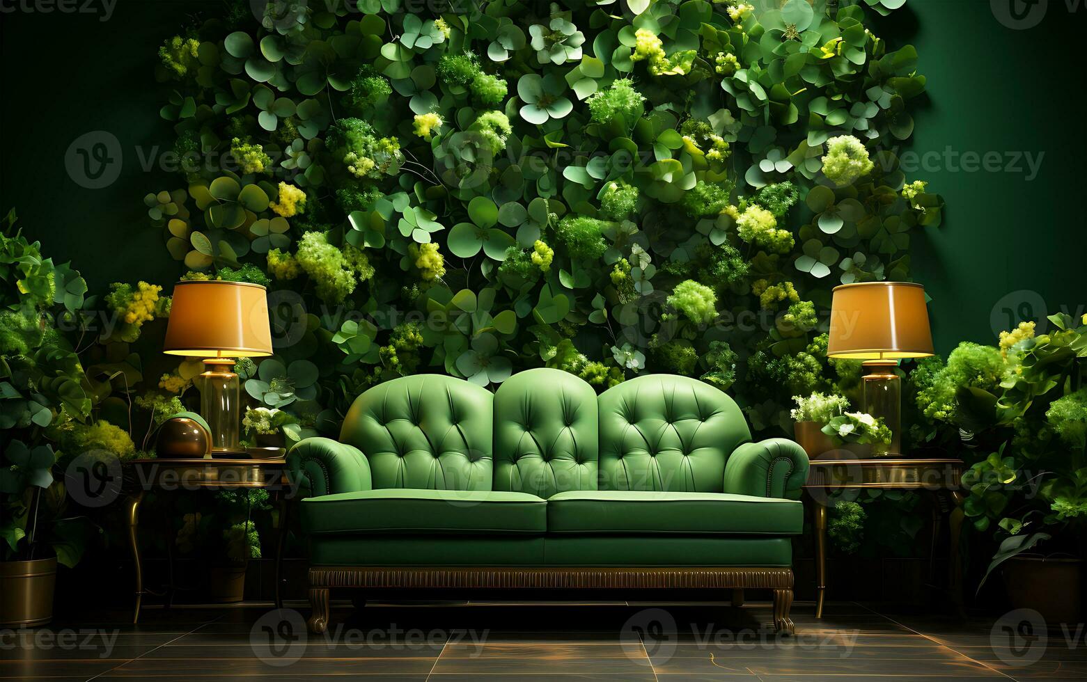 AI generated View of a beautiful green Room celebrating St. Patrick's Day photo