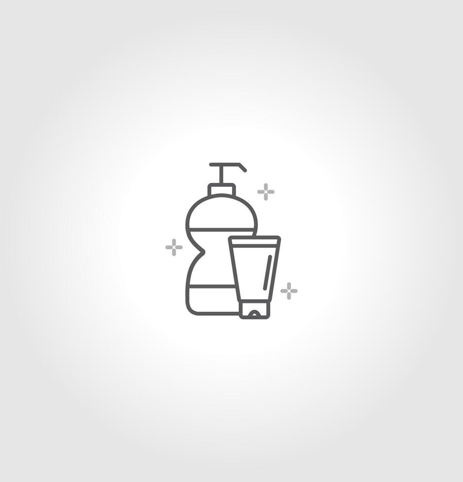 Liquid soap bottle with drop line icon. Shower gel. Negative space. Vector isolated illustration