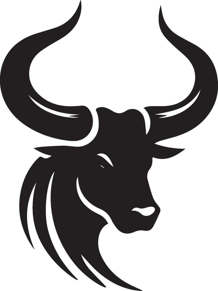 Bull Aggressive Bull  Head With Long Curved Horn Vector