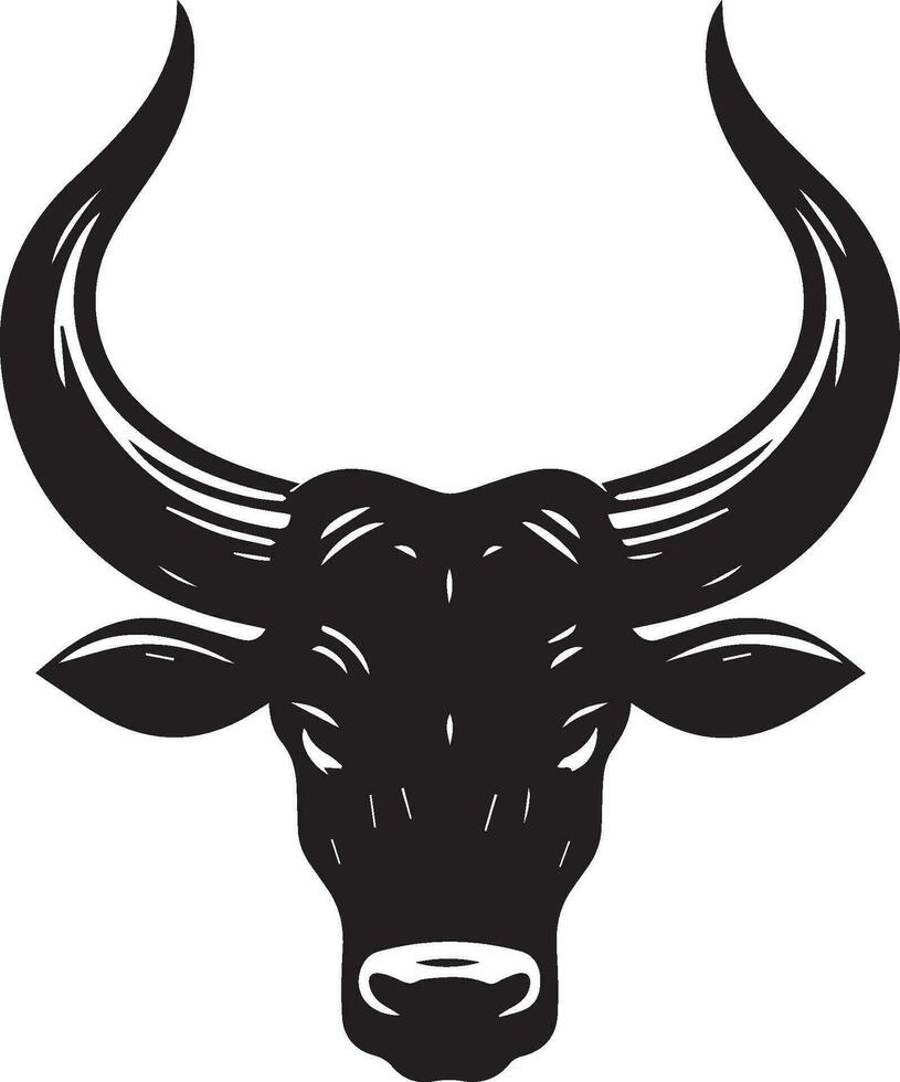 Bull Aggressive Bull  Head With Long Curved Horn Vector