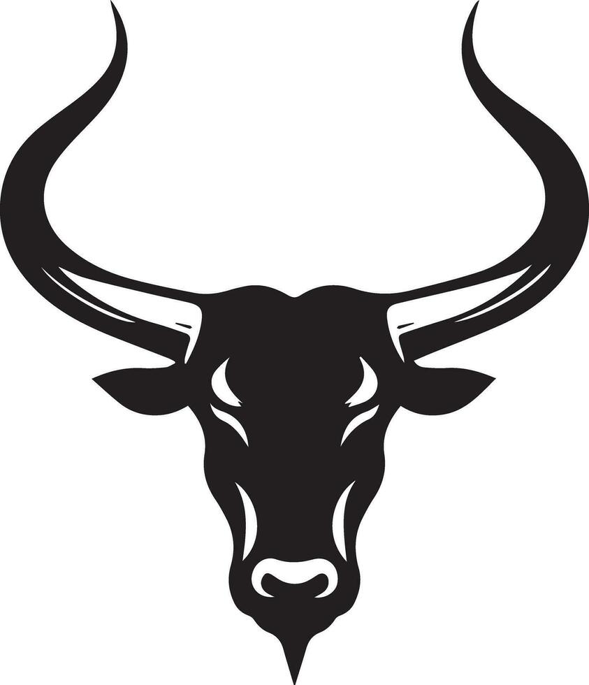 Bull Aggressive Bull  Head With Long Curved Horn Vector