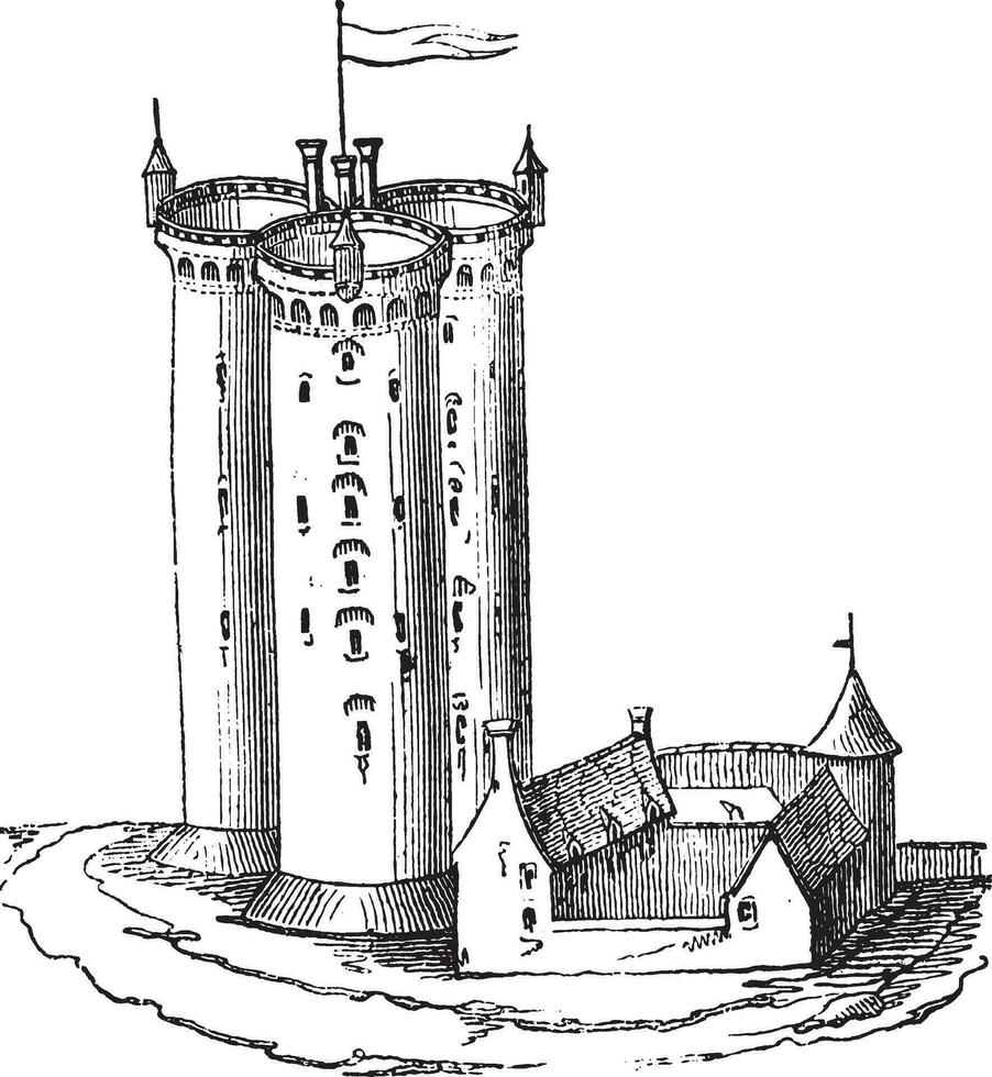 Solidor Tower, vintage engraving. vector
