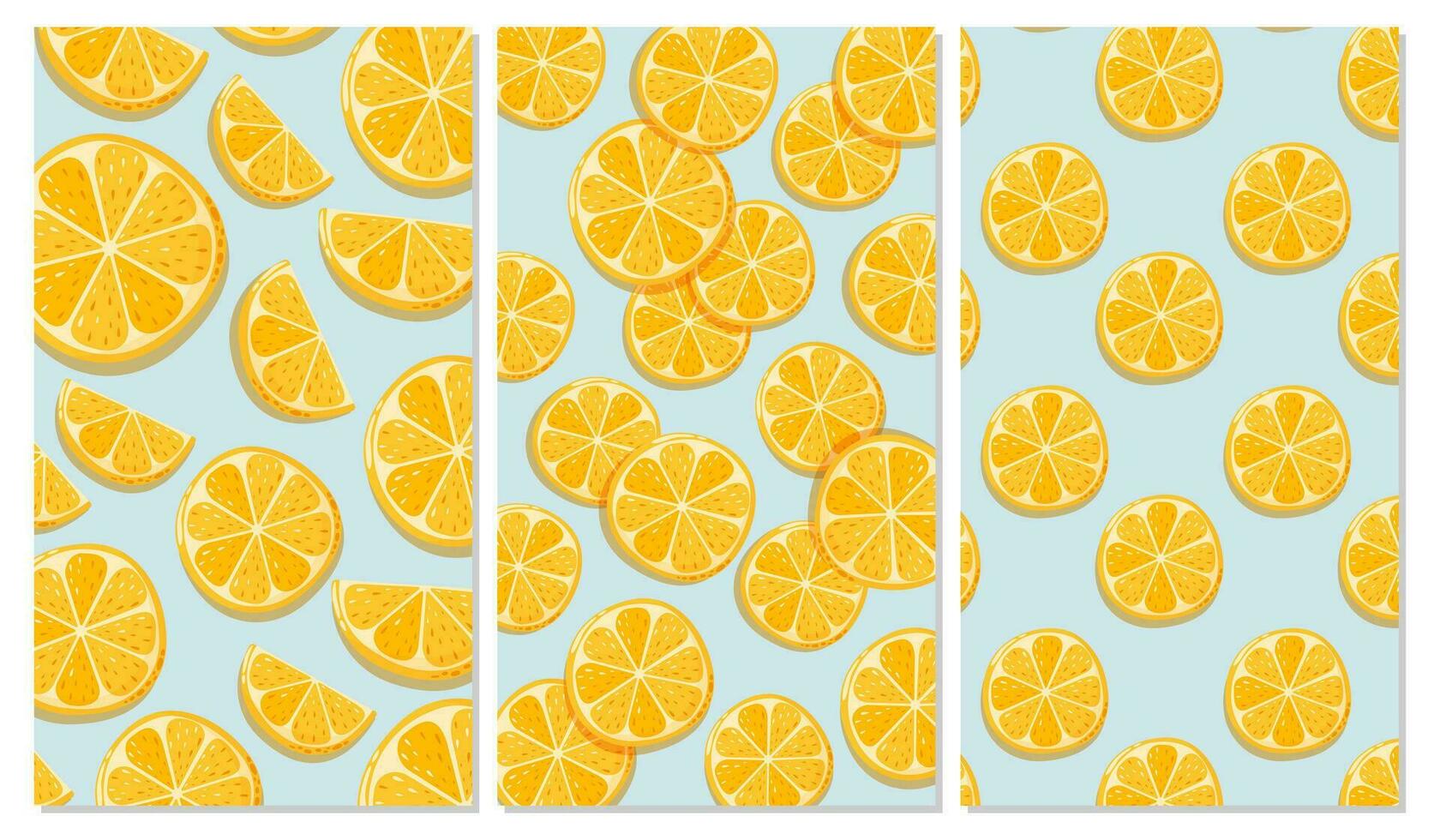 Set of lemon backgrounds. Summer fruit vector illustration in cartoon flat style. For banner, poster, flyer, stories