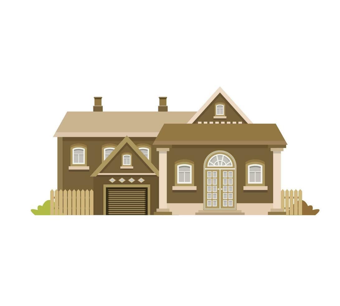 Family modern house with garage and yard isolated. Manson icon. Vector illustration. Real estate concept. Flat vector illustration.