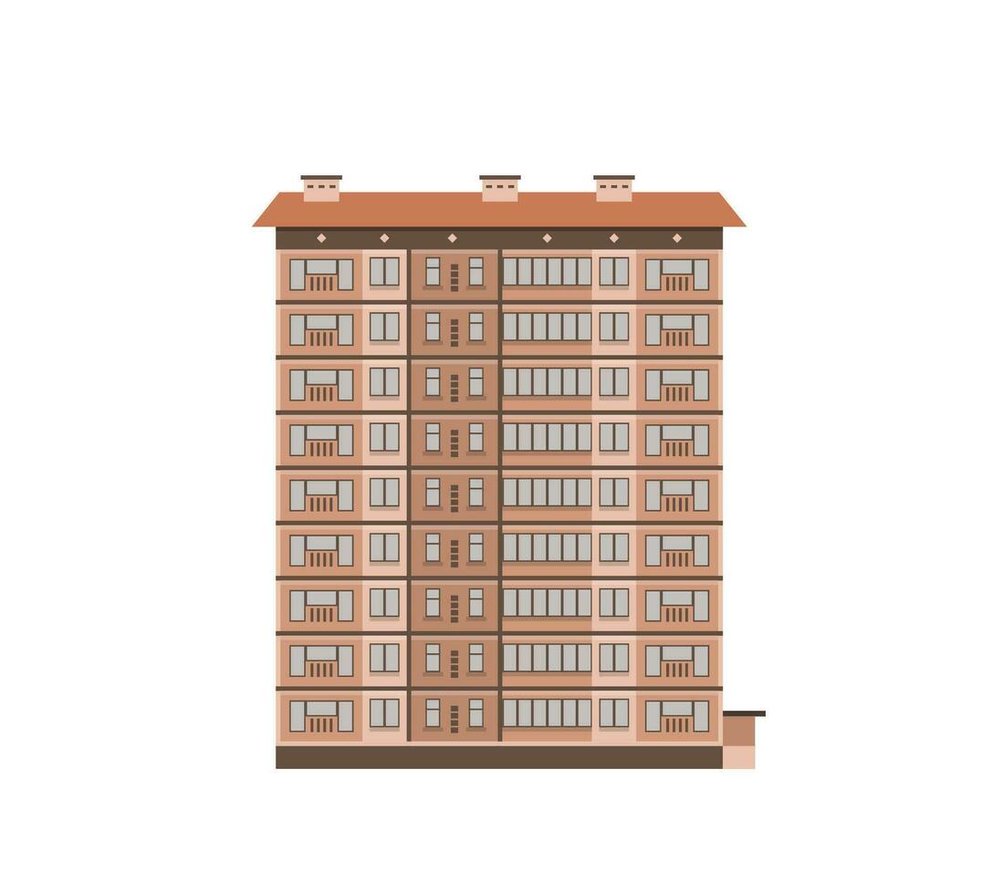 Apartment block house isolated. Multistory building. Urban construction. Flat vector illustration.