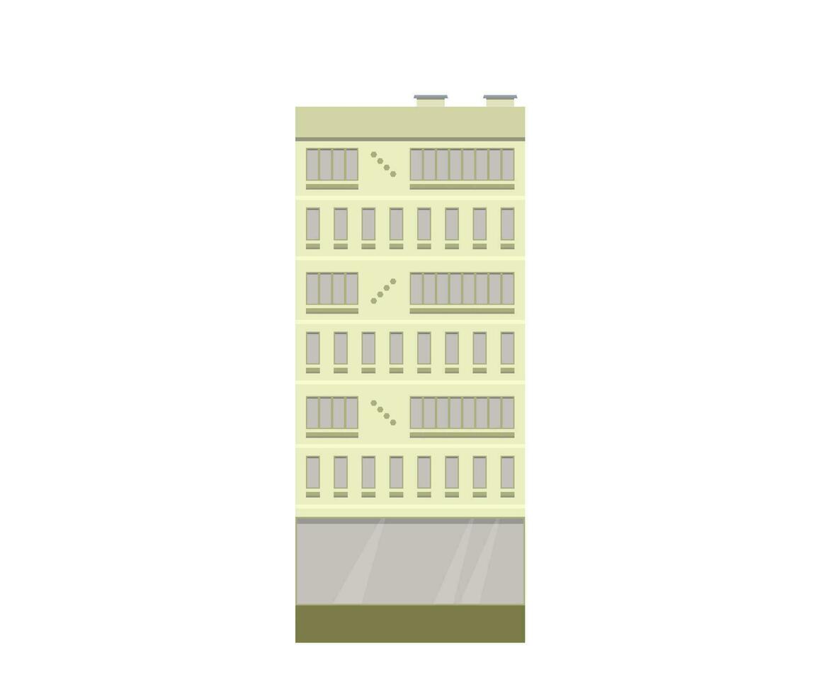 Urban building with apartments. Balconies. Old style construction. Flat vector illustration.