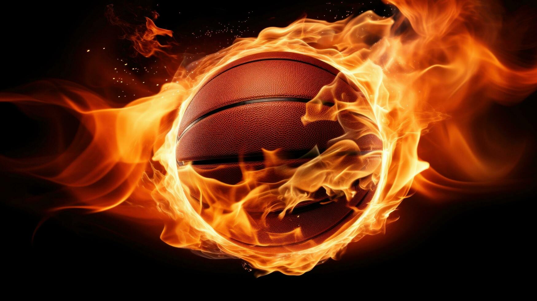 ai generado un baloncesto pelota en fuego, representando pasión y energía, genial para creativo o dramático diseños foto