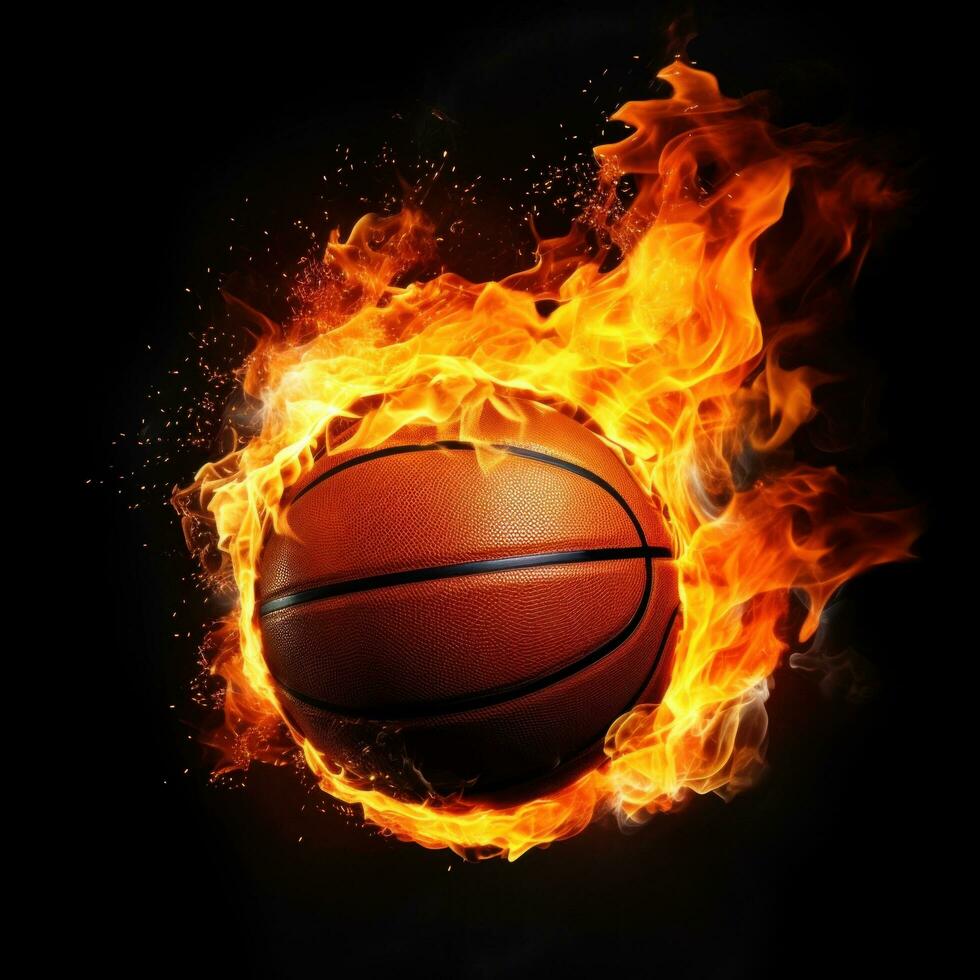 AI generated a basketball ball on fire, representing passion and energy, great for creative or dramatic designs photo
