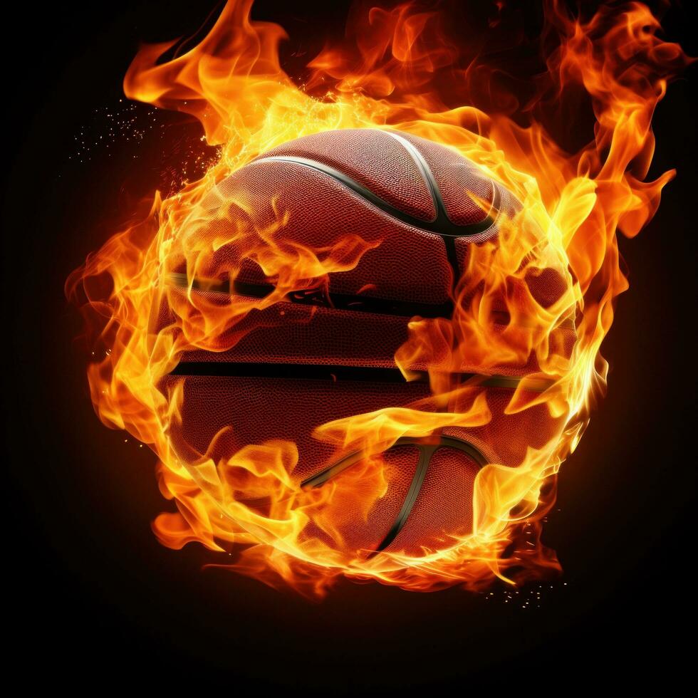 AI generated a basketball ball on fire, representing passion and energy, great for creative or dramatic designs photo