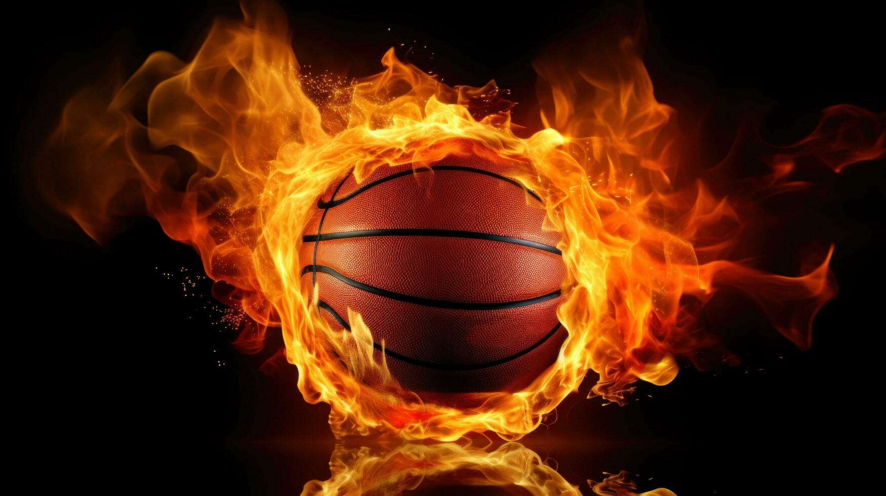 ai generado un llamativo imagen de un baloncesto pelota en fuego, foto