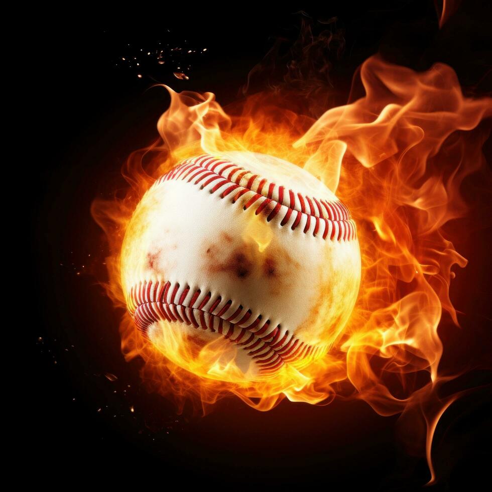 AI generated An eye-catching image of a baseball ball on fire photo