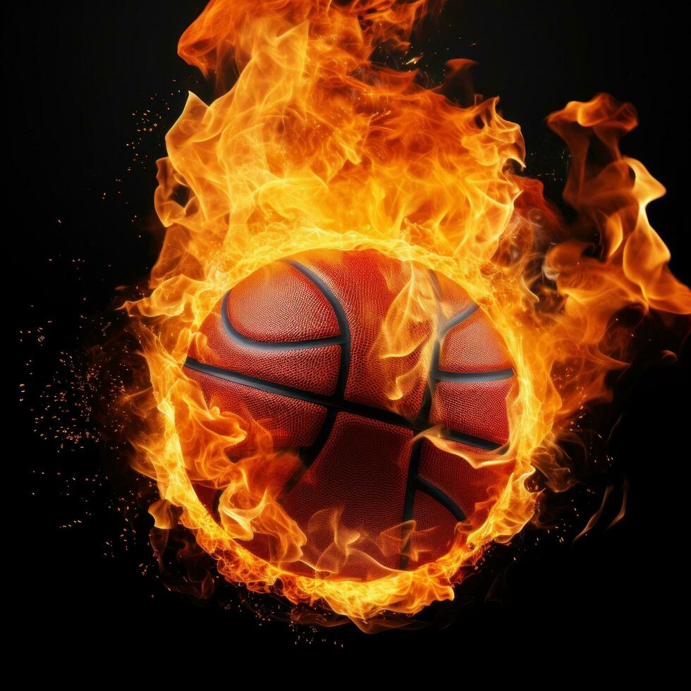 AI generated a basketball ball on fire, representing passion and energy, great for creative or dramatic designs photo