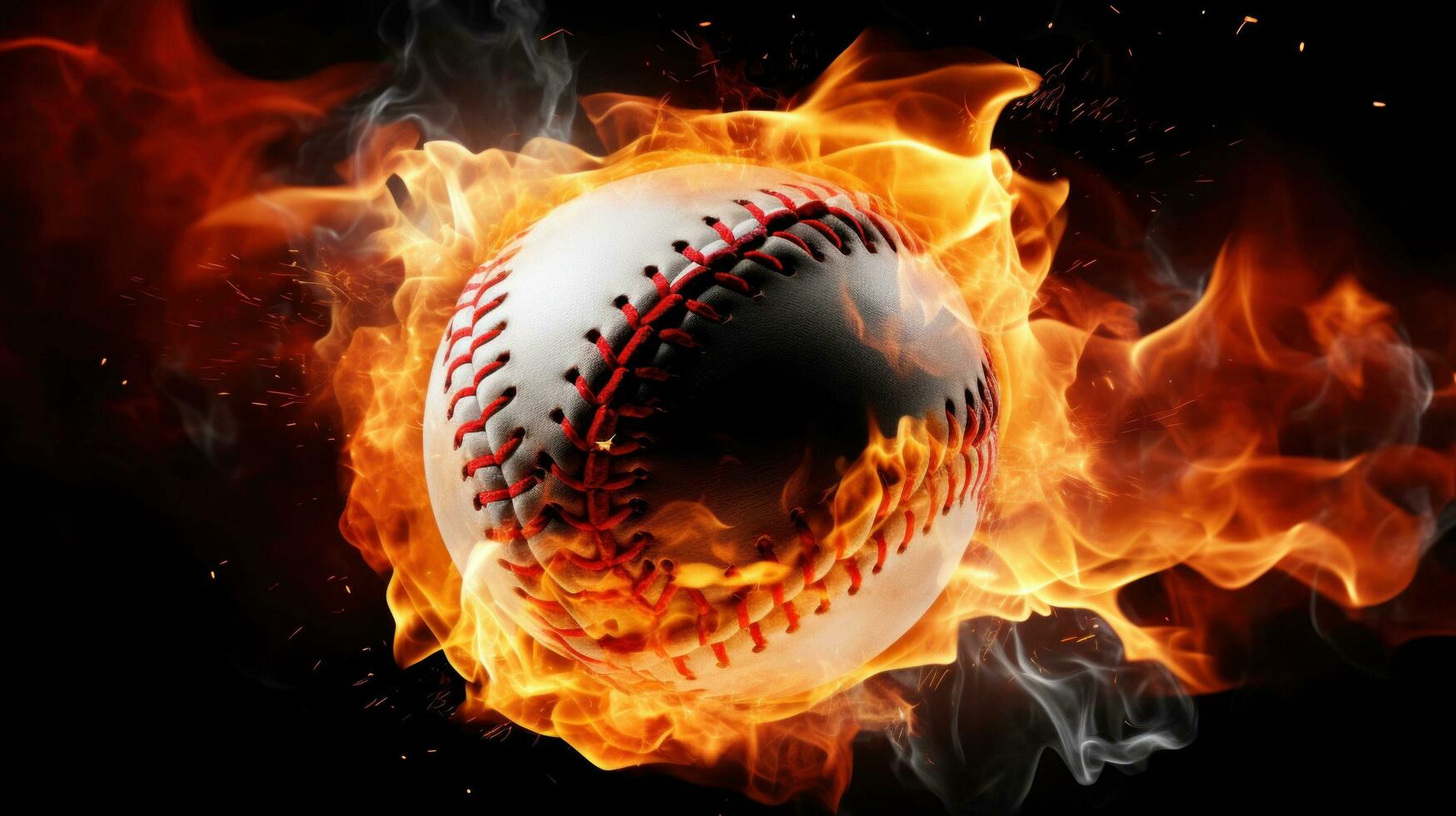 ai generado un llamativo imagen de un béisbol pelota en fuego foto