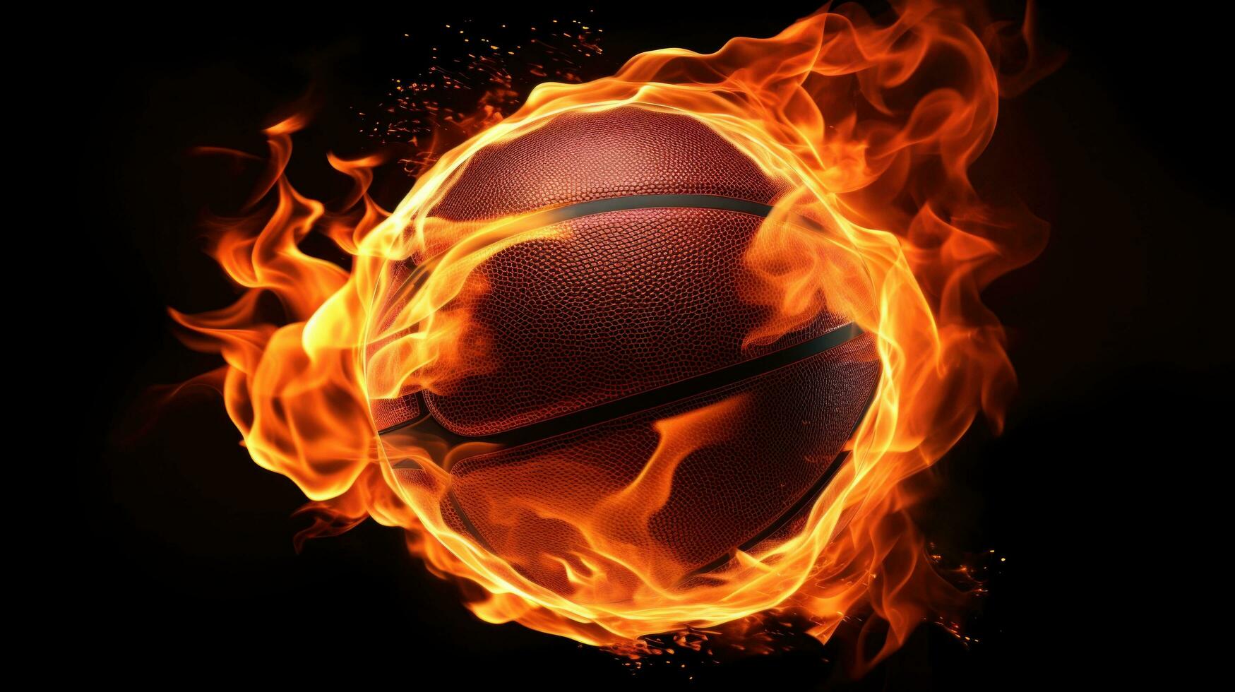 AI generated a basketball ball on fire, representing passion and energy, great for creative or dramatic designs photo