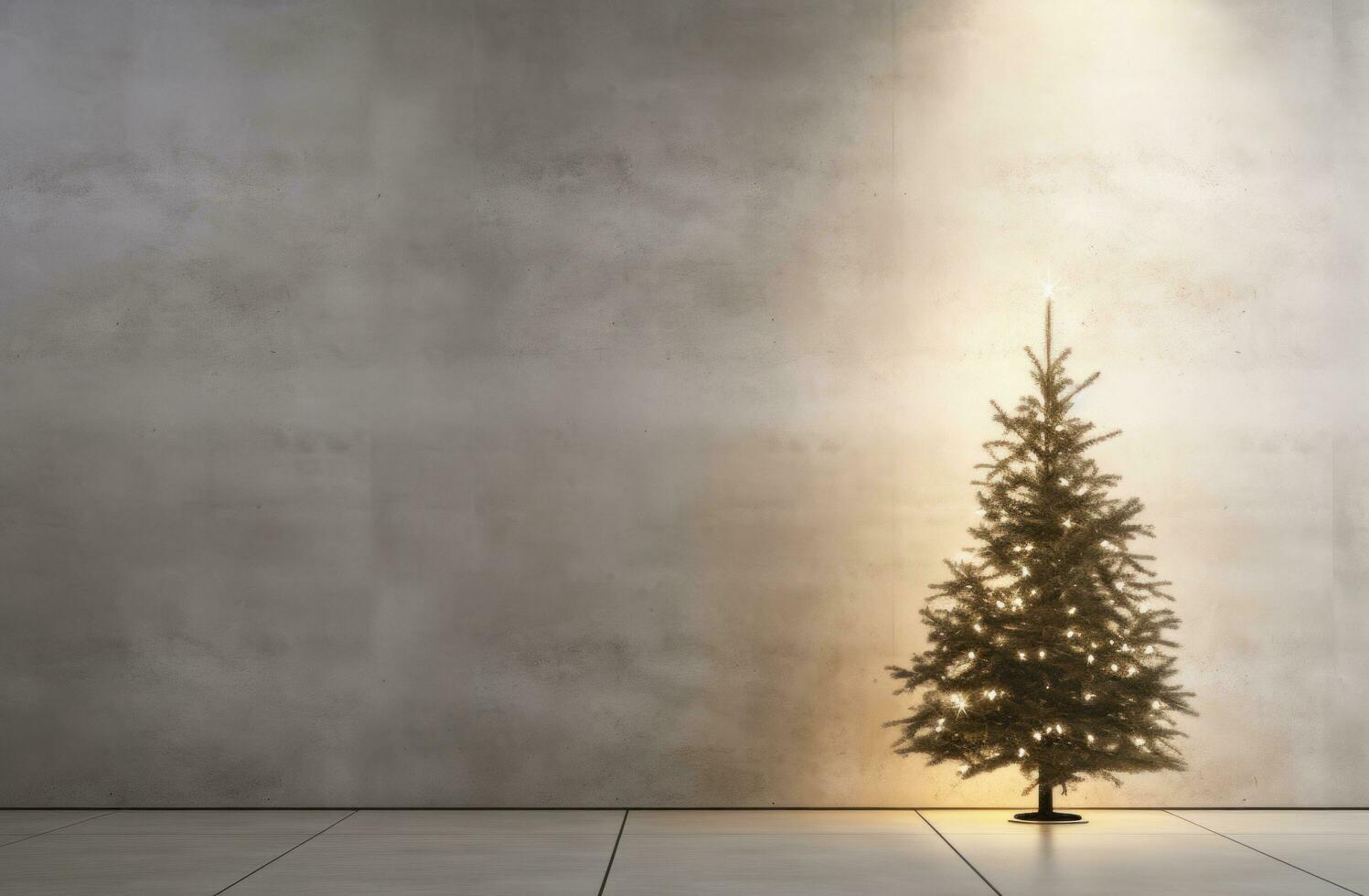 AI generated a christmas tree and a wall, in the style of soft, atmospheric lighting, polished concrete photo