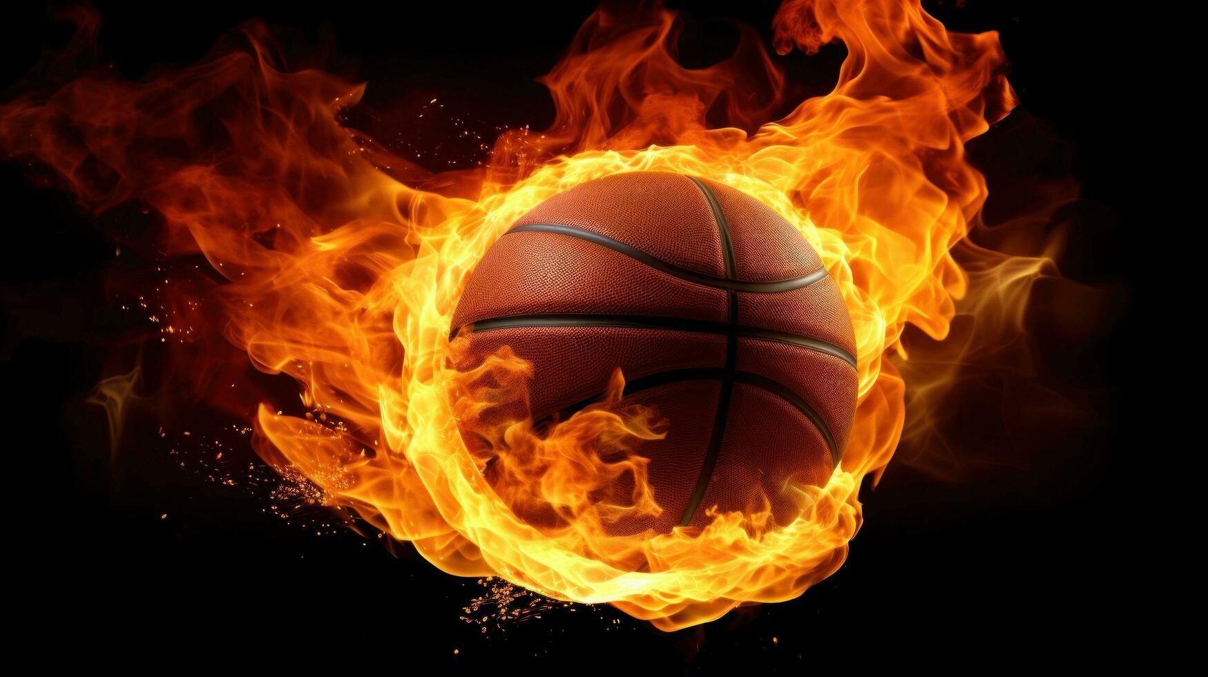 AI generated a basketball ball on fire, representing passion and energy, great for creative or dramatic designs photo