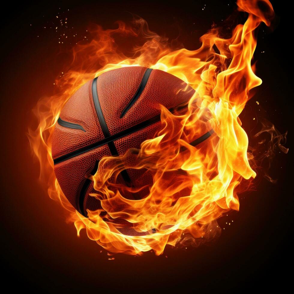 AI generated a basketball ball on fire, representing passion and energy, great for creative or dramatic designs photo