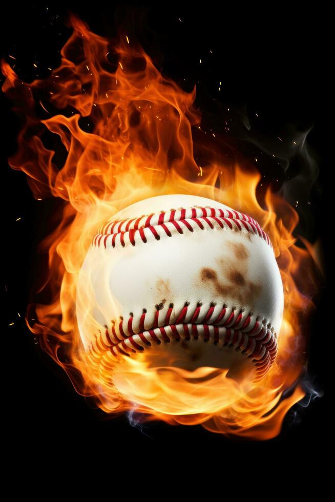 AI generated An eye-catching image of a baseball ball on fire photo