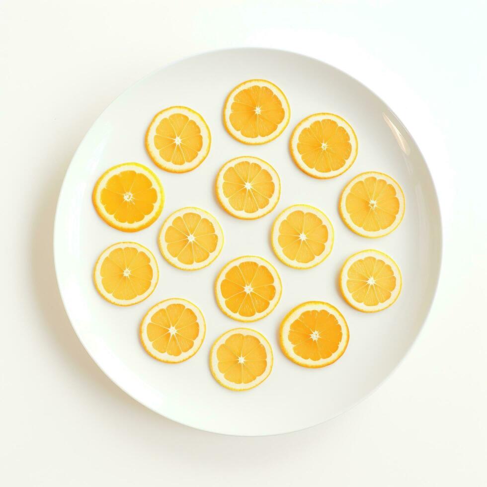 AI generated a white plate with small lemon slices on it, photo