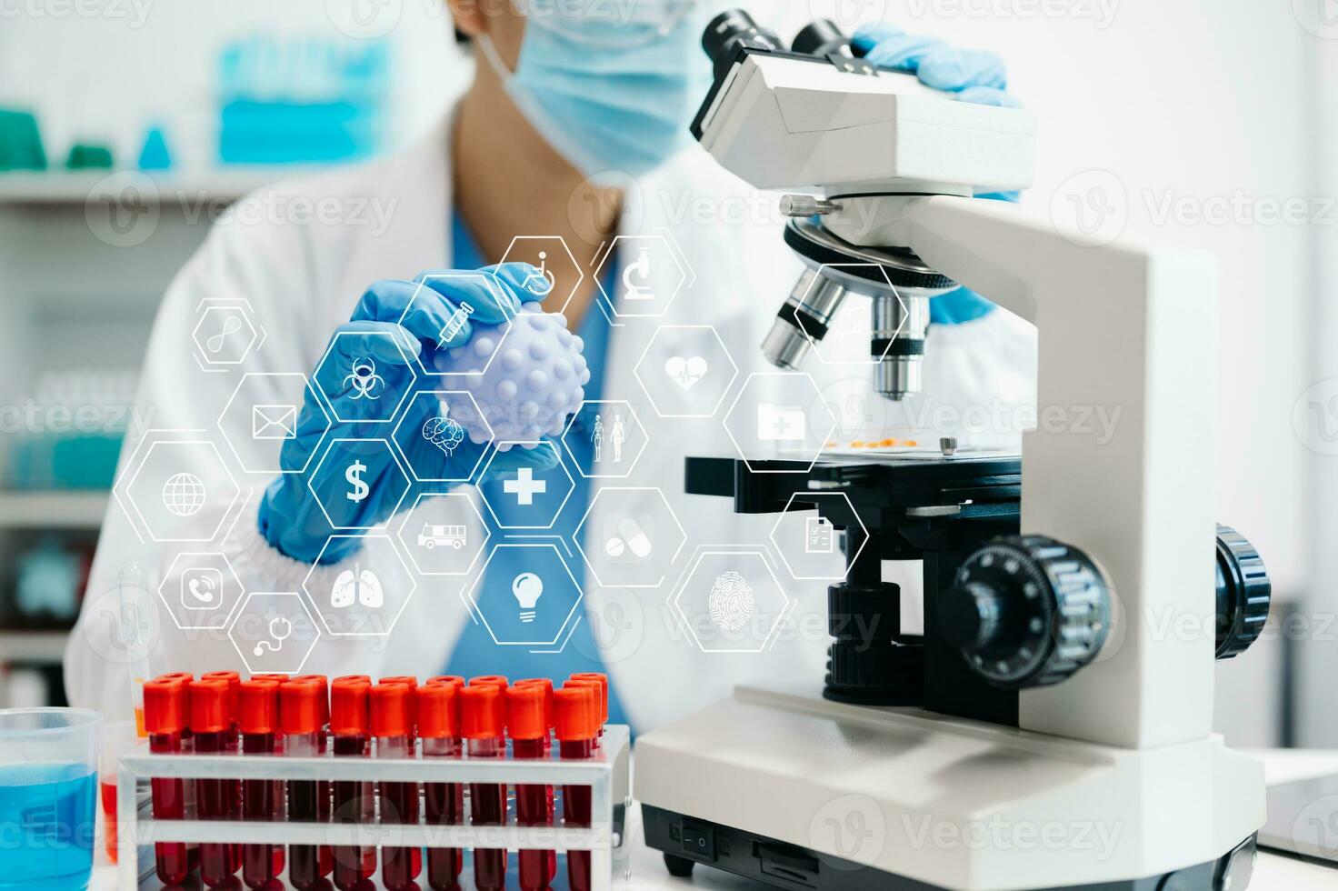 Dctor work on digital tablet healthcare doctor technology tablet using computer in laboratory study with virtual icon photo