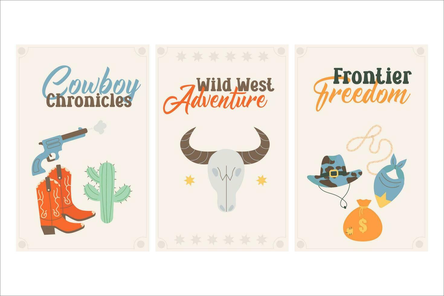 Wild West posters, cards with inscriptions vector