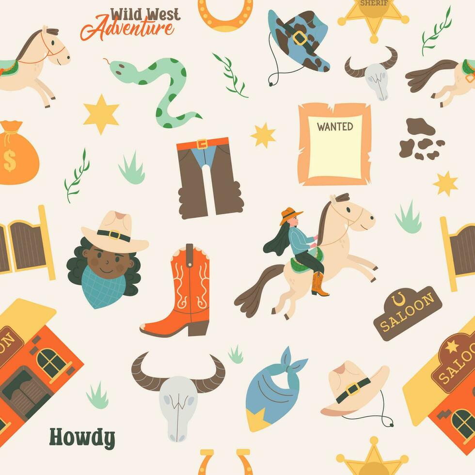 Wild west seamless pattern with lettering vector