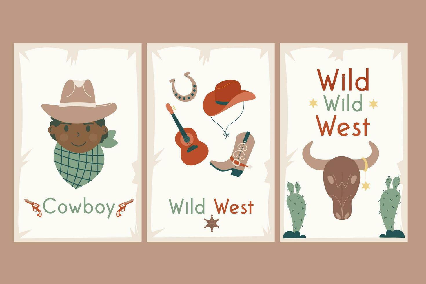 Flat wild west posters, cards with inscriptions vector