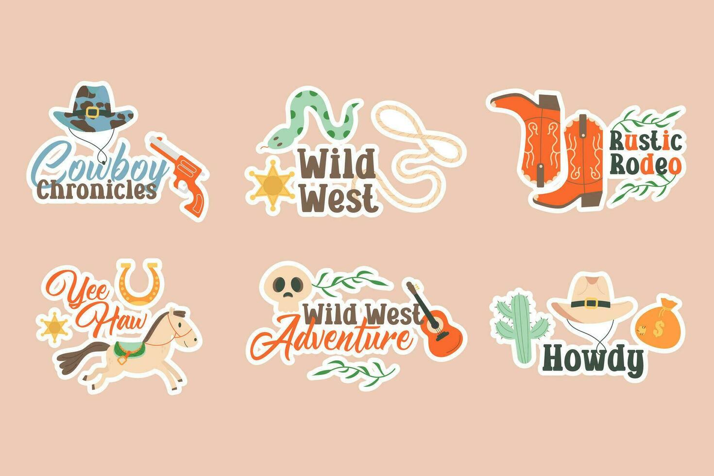 Wild west stickers concept with lettering vector