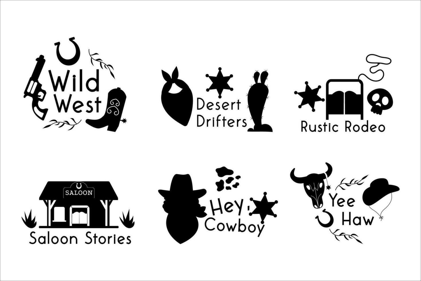 Wild west silhouette concept with lettering. Badge, label with lettering vector