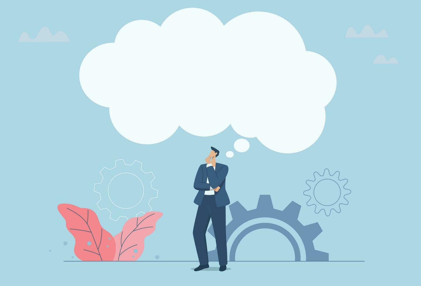 Big thinking, Creative concept of big opportunity, Future looking idea, Ambitious imagination and far reaching vision, Businessman standing thinking with blank space or big bubble. Vector design.