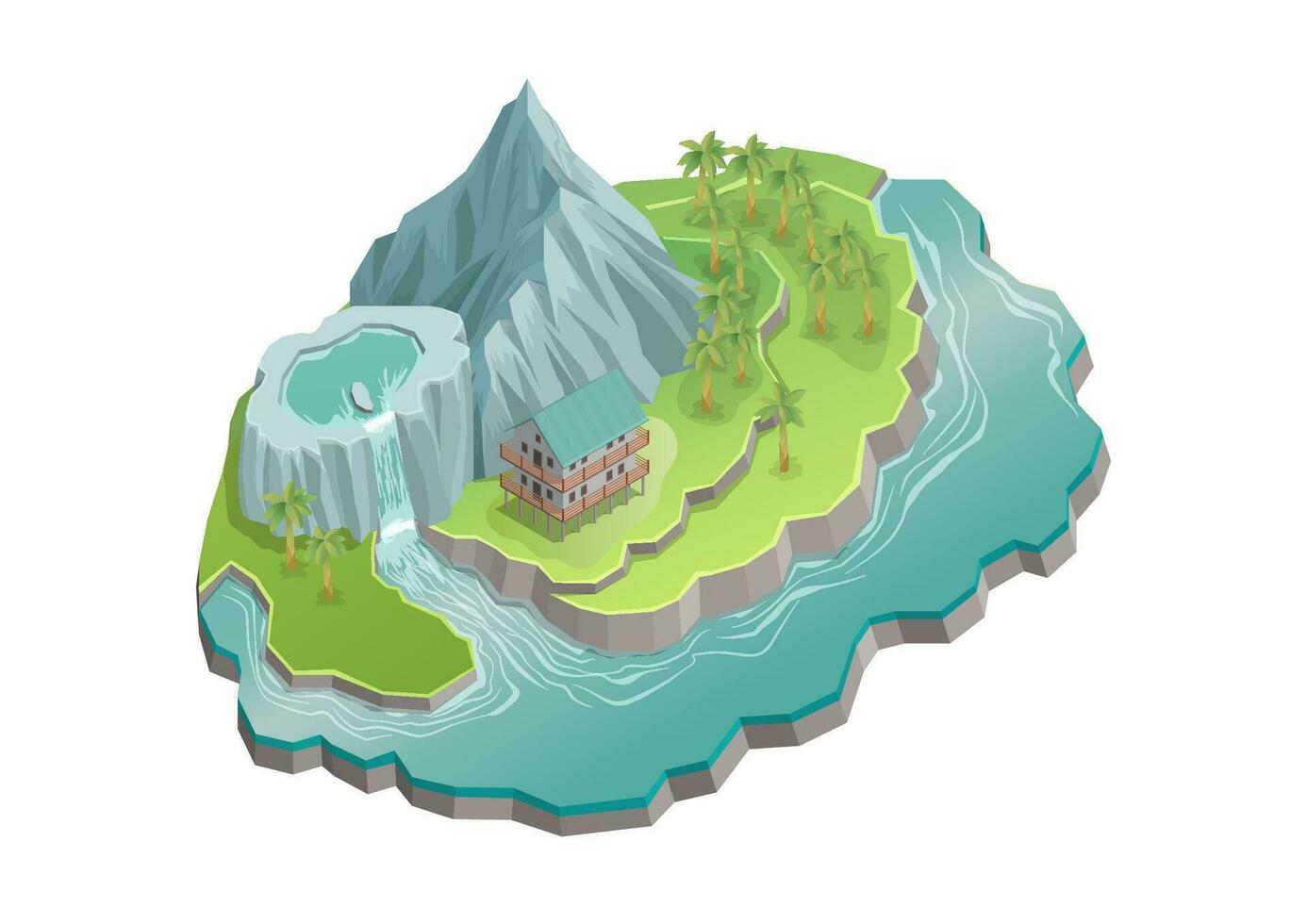 isometric mountain island vector