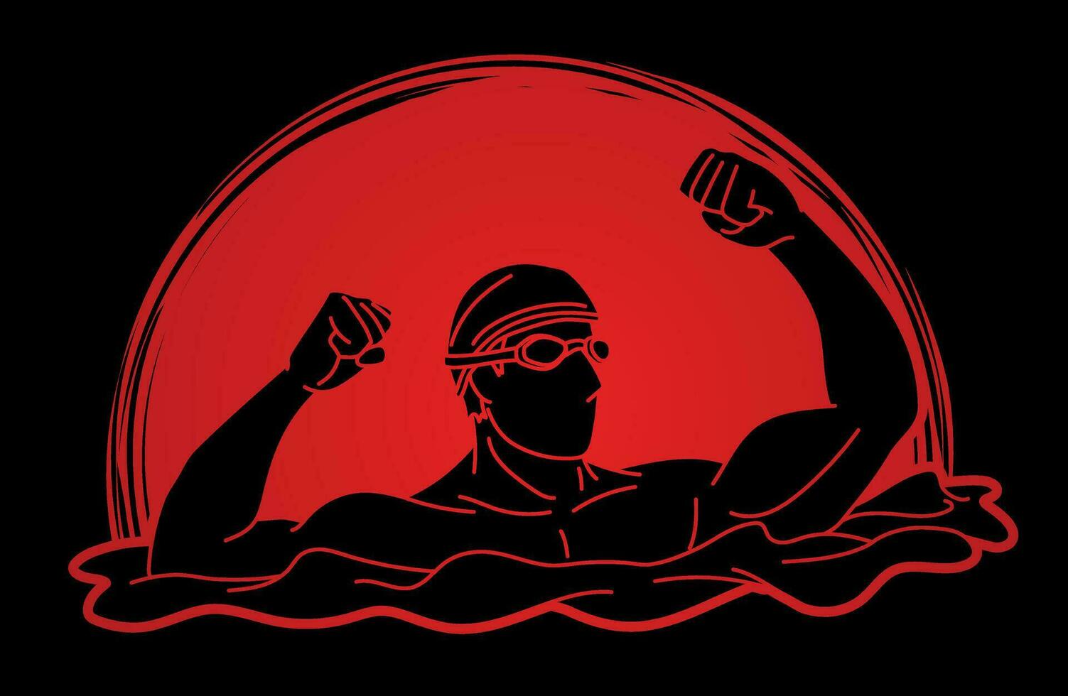 Silhouette Swimming Sport A Male Swimmer Winner Action vector