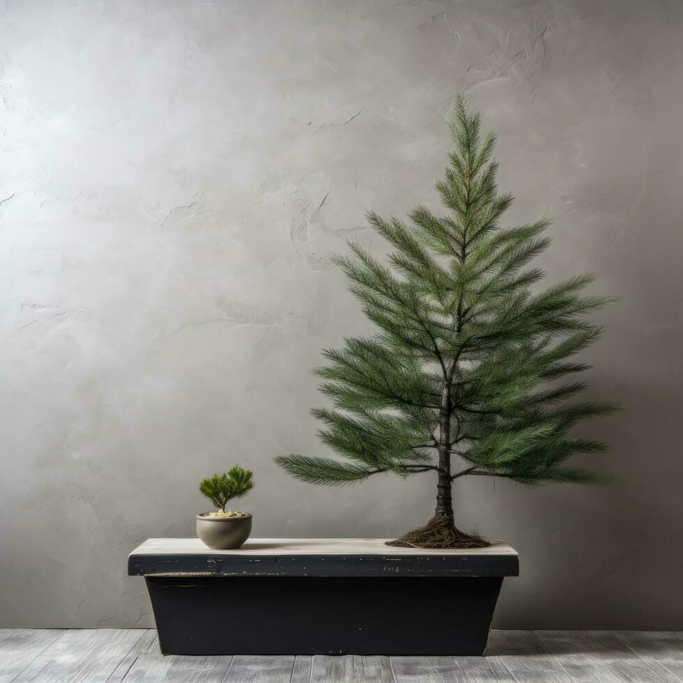 ai generado un pequeño gris y blanco Navidad árbol con adornos foto