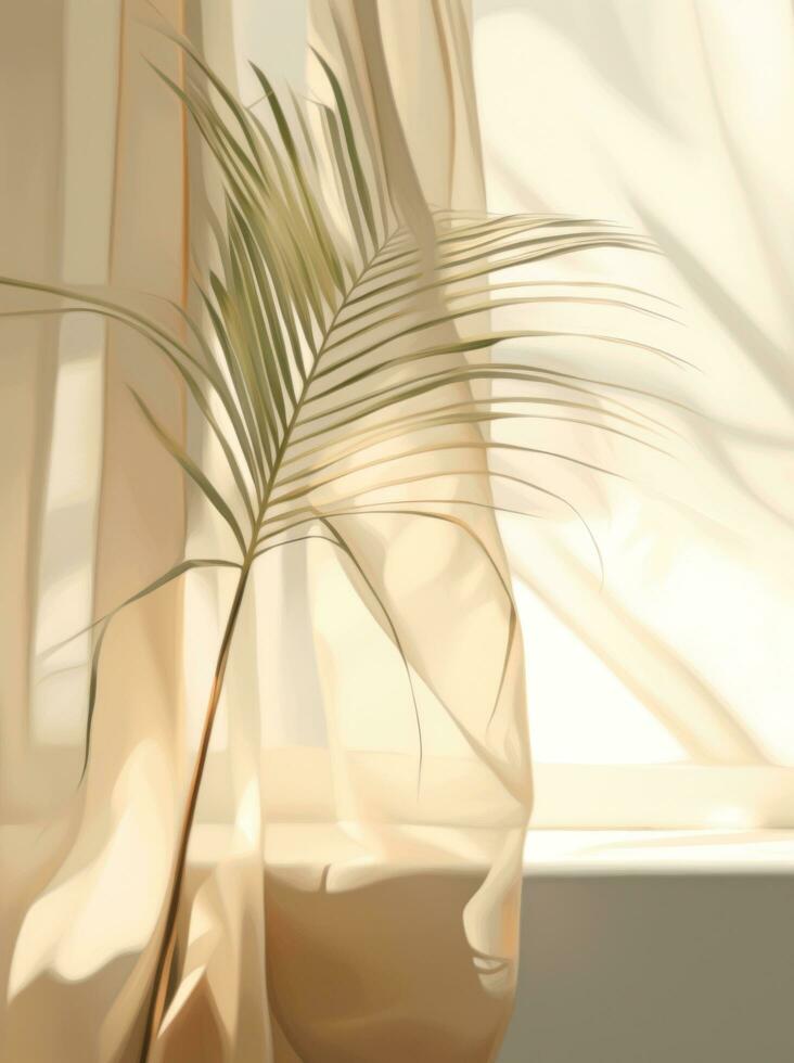 AI generated a palm leaf is shown in a reflection in the glass of a window photo