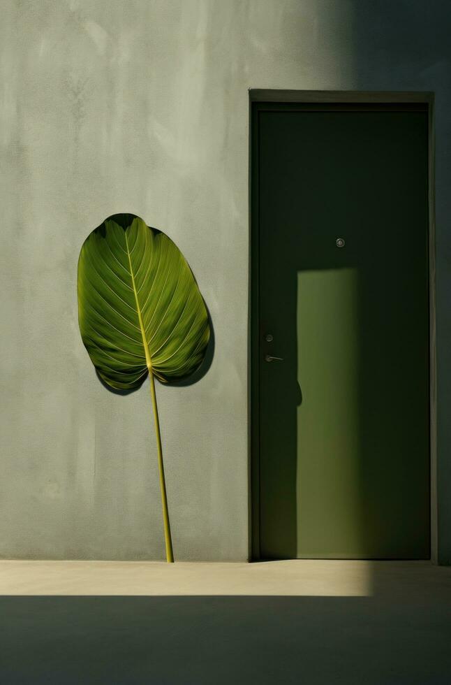 AI generated a person standing in front of a door with a leaf stuck photo