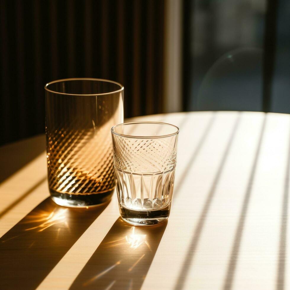 ai generado un vaso y vaso sentado en un mesa, foto