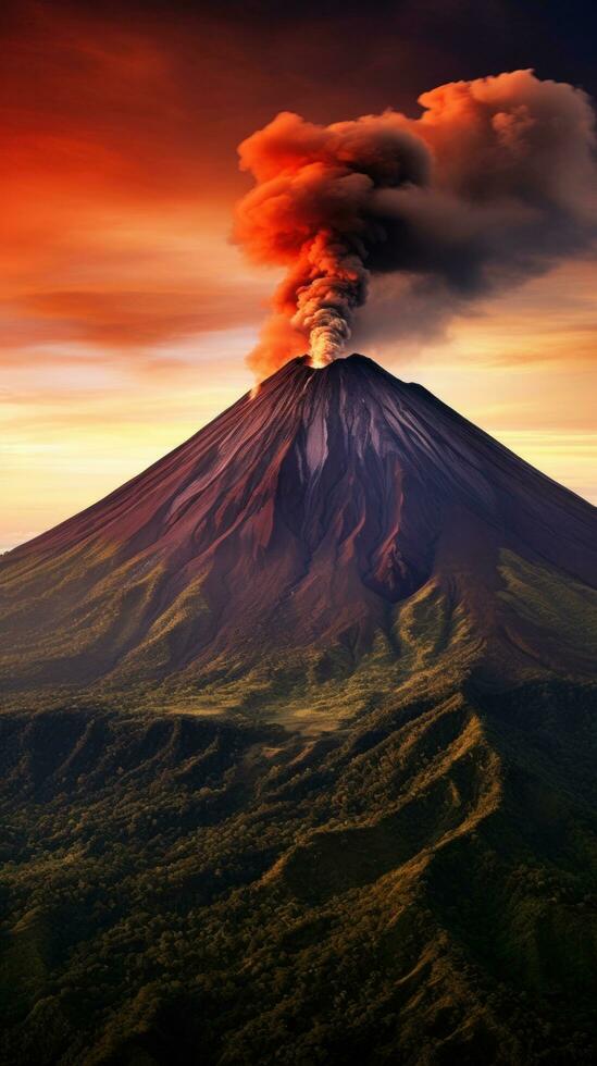 AI generated Start your day with an awe-inspiring sunrise over a majestic volcano photo