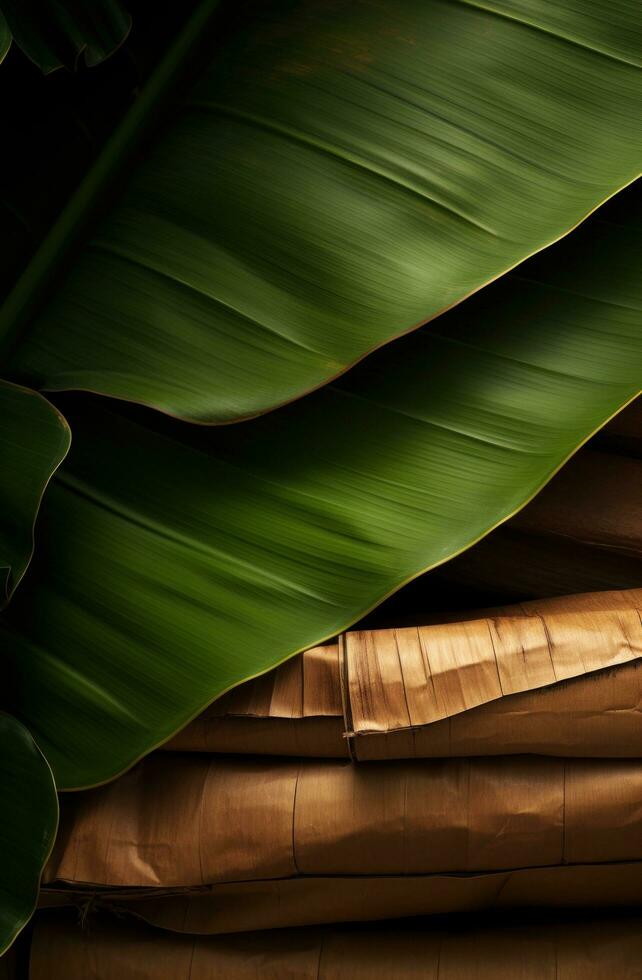 AI generated a banana leaf in a tree photo