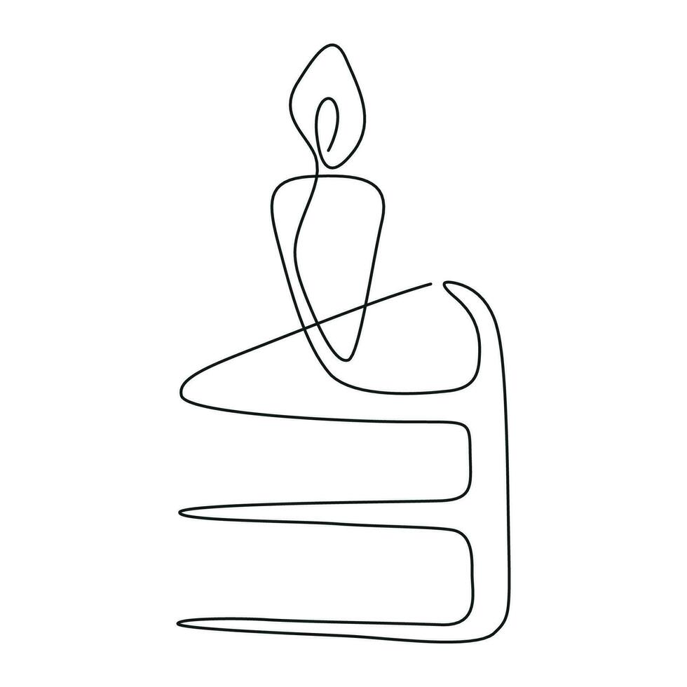 Continuous one line drawing of birthday cake with candle. Simple line art piece of cake. Editable stroke. vector