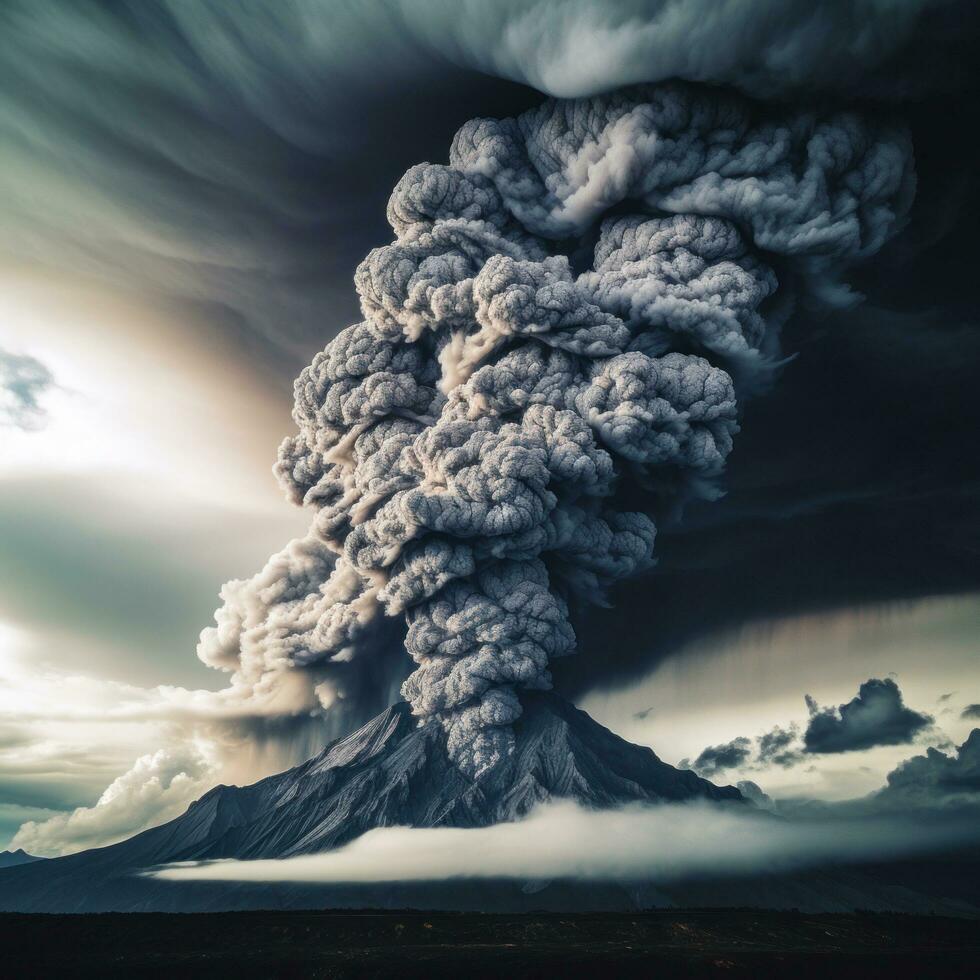 AI generated ominous clouds of smoke and ash that billow out of a volcano during an eruption photo